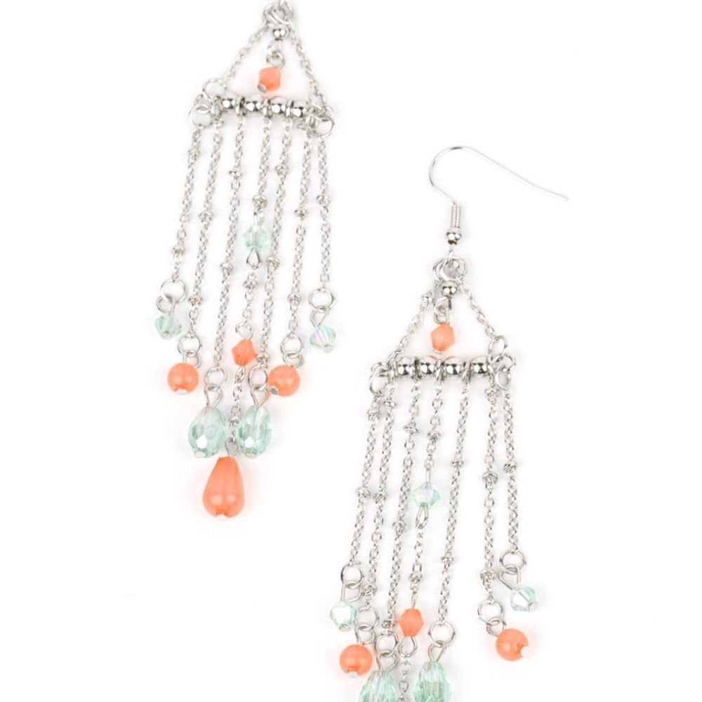 Paparazzi Silver and Orange Cascading Earrings Marina Breeze Fashion Jewelry